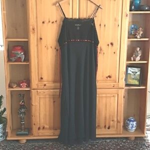Cacique Black Long Lace-Trim Nightgown with Red Trim